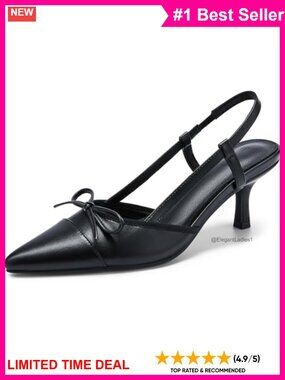 Slingback Kitten Low Heels Bow Closed Pointed Toe Dress Shoes Faux Leather